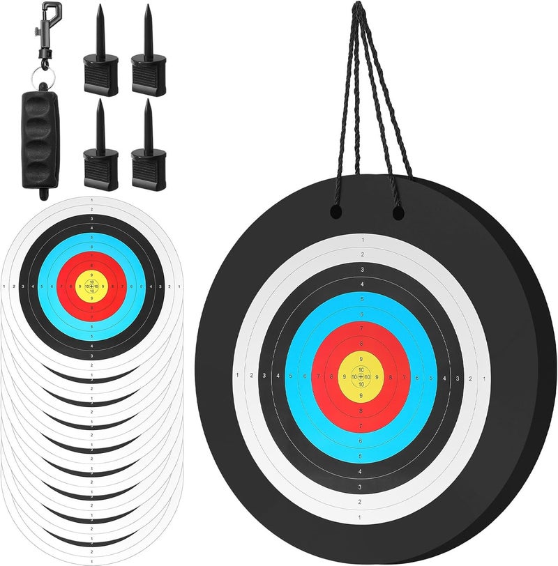 Gemscream 20'' Foam Archery Target for Backyard, High-Density Round Archery Bow Target with Pins, 20 Pcs Paper Arrow Targets and Arrow Puller for Compound Bow Shooting Practice - Image 1